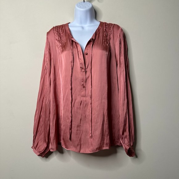 J. Crew Tops - J. Crew Featherweight Satin Tie Neck Top Pink Women's Large